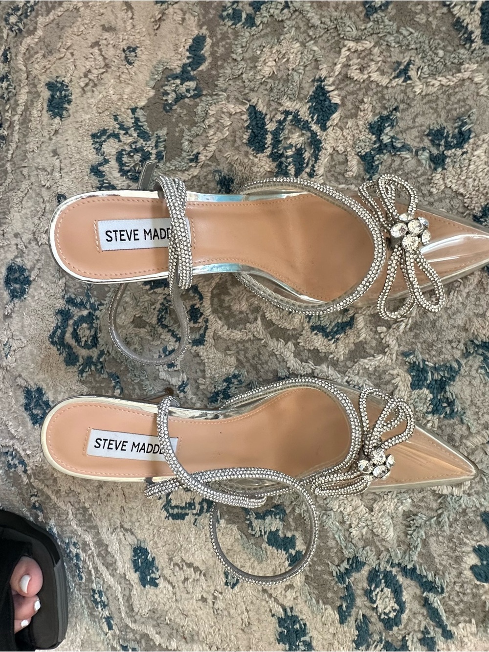 Steve Madden Silver Crystal Bow Pointed-Toe Heels